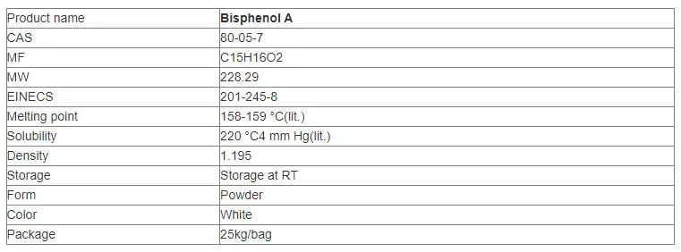 Linear Bisphenol a Formaldehyde Resin Phenolic 99.5% Bisphenol a CAS 80-05-7 PVC Stabilizer